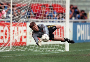 World Cup Republic of Ireland vs Romania 1990 Packie Bonner saves a penalty in the shoot out Mandatory Credit ©INPHO/Billy Stickland